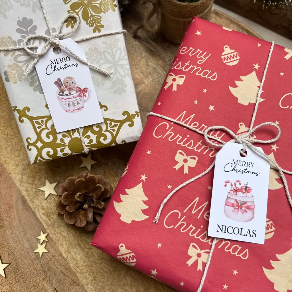 Étiquettes Cadeaux de Noël Personnalisées – Prénom & Illustration Festive – Étiquettes Fête Magiques | Décoration Emballage Cadeaux (Avec)